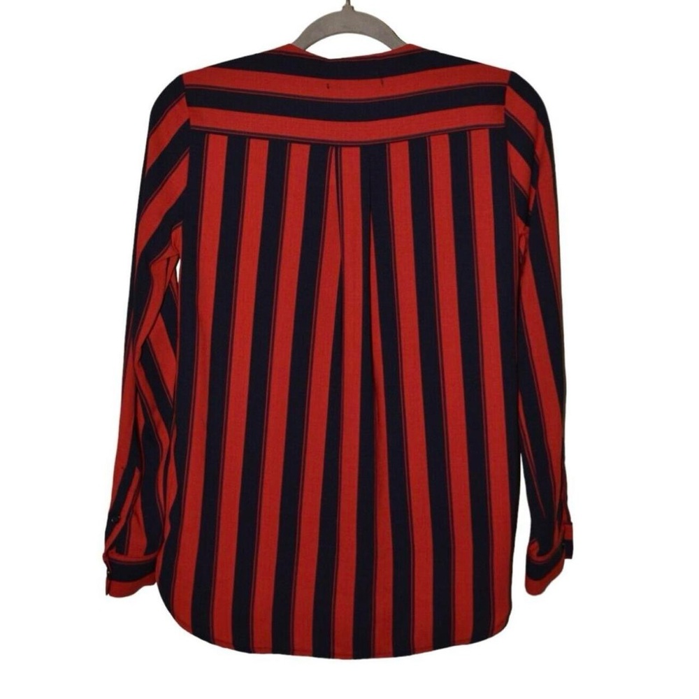 UO Red / Navy Striped Long Sleeve Top | closure mid-deep V neckline | S - Picture 2 of 8